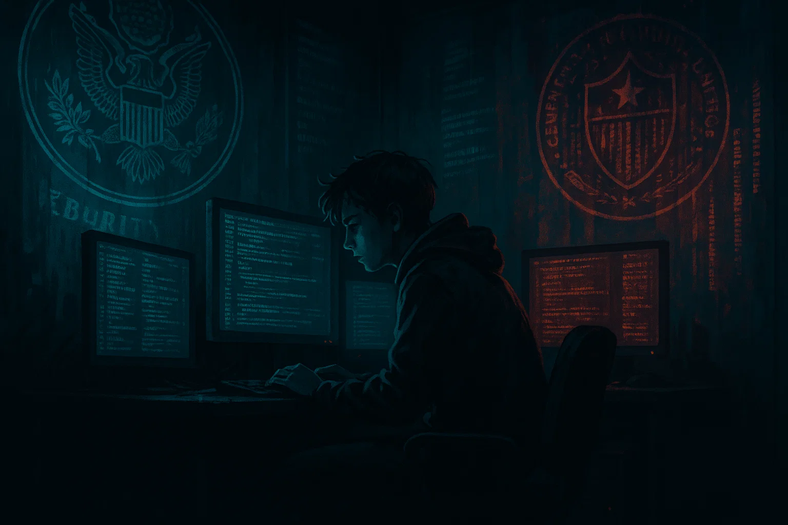 Digital painting of a teenage boy sitting in a dark room